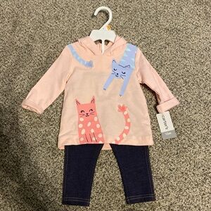 NWT Carter's Light Pink Hoodie with Cat Design